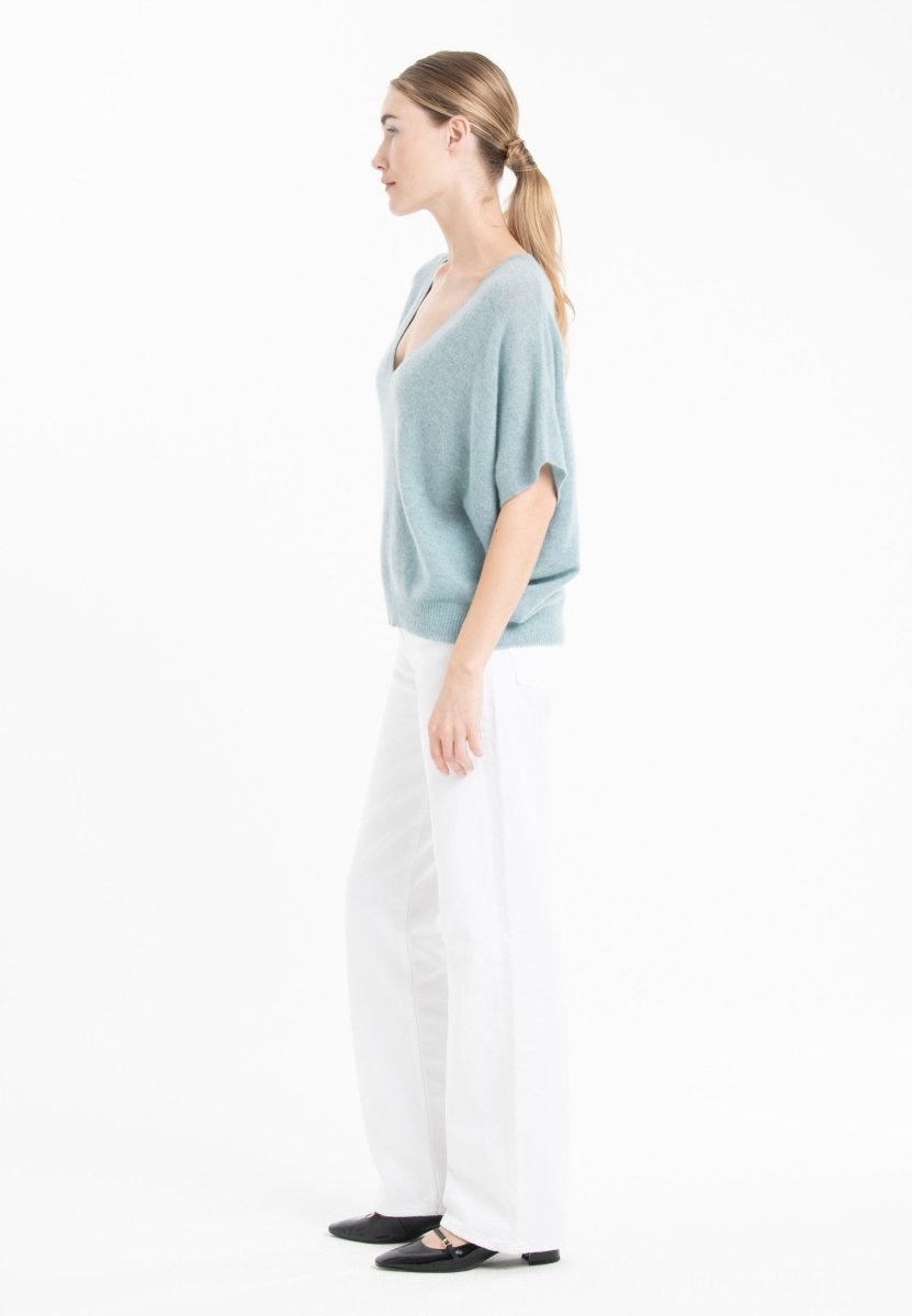 Pull col V cachemire vert d'eau femme - RIA 25 - Studio cashmere8