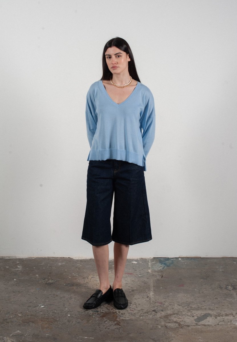 Pull col V femme en cachemire & laine ultrafin bleu ciel - KELLY 10 - Studio cashmere8