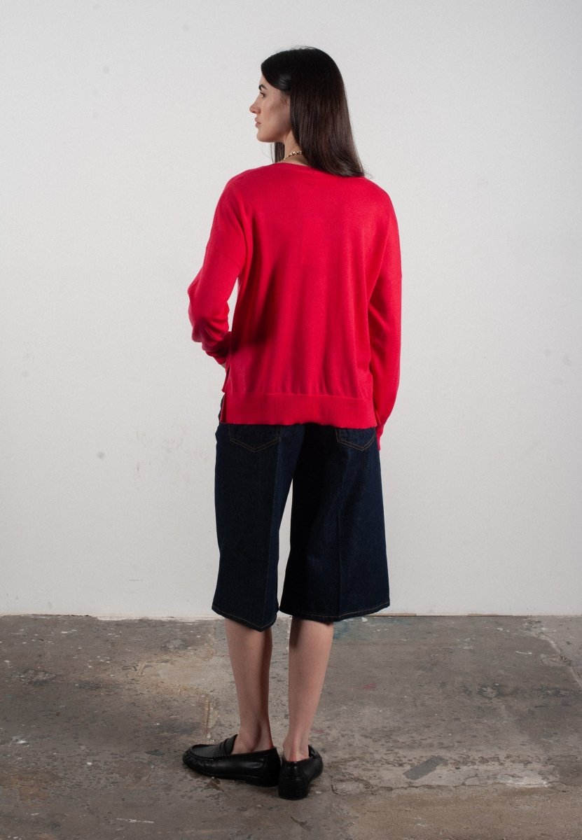 Pull col V femme en cachemire & laine ultrafin fuchsia - KELLY 10 - Studio cashmere8