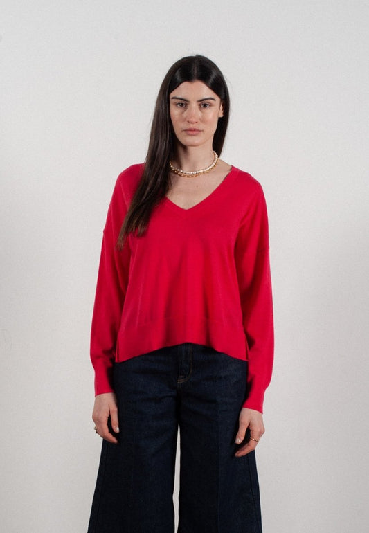 Pull col V femme en cachemire & laine ultrafin fuchsia - KELLY 10 - Studio cashmere8