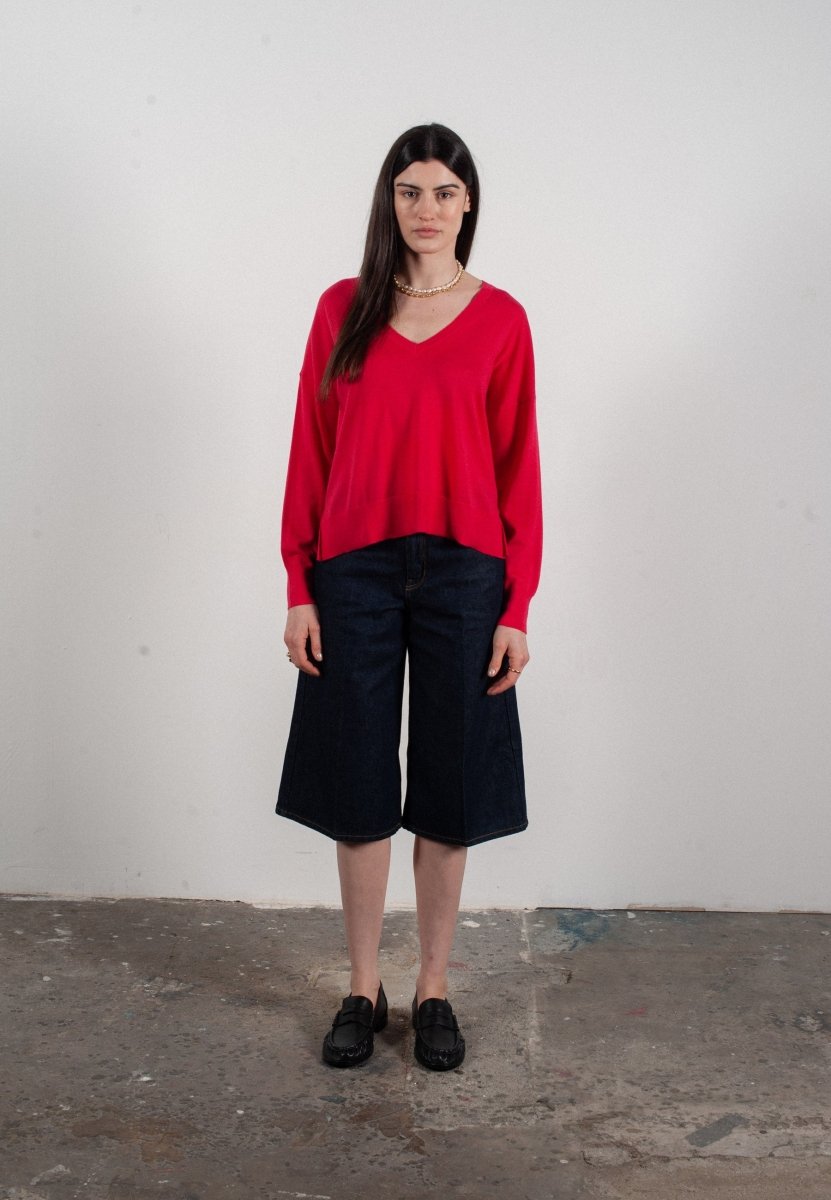 Pull col V femme en cachemire & laine ultrafin fuchsia - KELLY 10 - Studio cashmere8