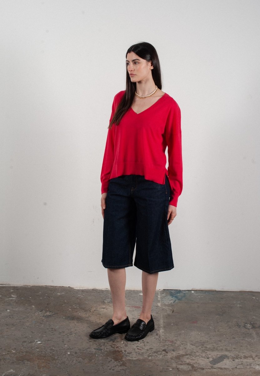 Pull col V femme en cachemire & laine ultrafin fuchsia - KELLY 10 - Studio cashmere8
