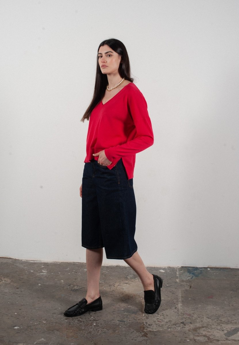 Pull col V femme en cachemire & laine ultrafin fuchsia - KELLY 10 - Studio cashmere8