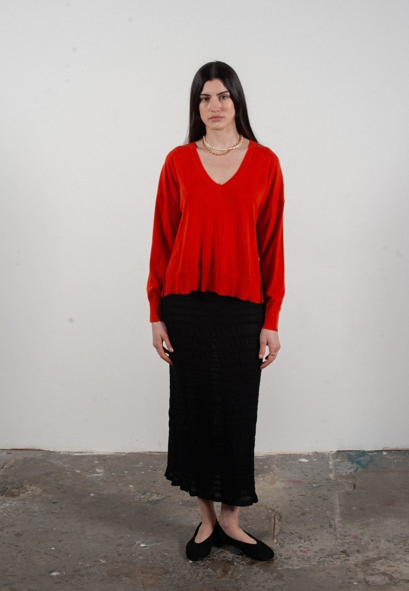 Pull col V femme en cachemire & laine ultrafin mandarine - KELLY 10 - Studio cashmere8