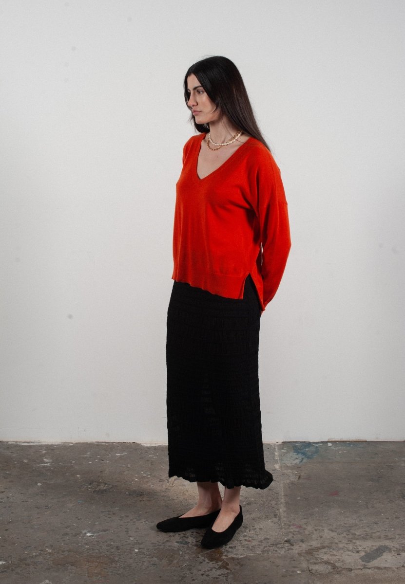 Pull col V femme en cachemire & laine ultrafin mandarine - KELLY 10 - Studio cashmere8