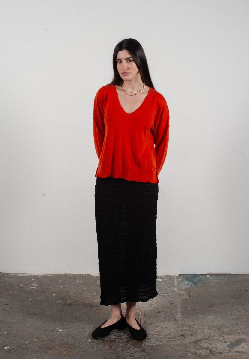 Pull col V femme en cachemire & laine ultrafin mandarine - KELLY 10 - Studio cashmere8
