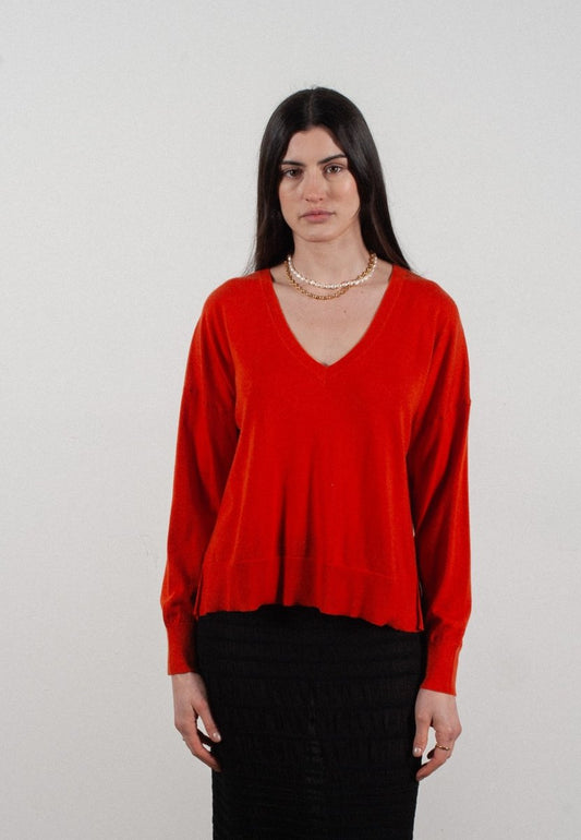 Pull col V femme en cachemire & laine ultrafin mandarine - KELLY 10 - Studio cashmere8