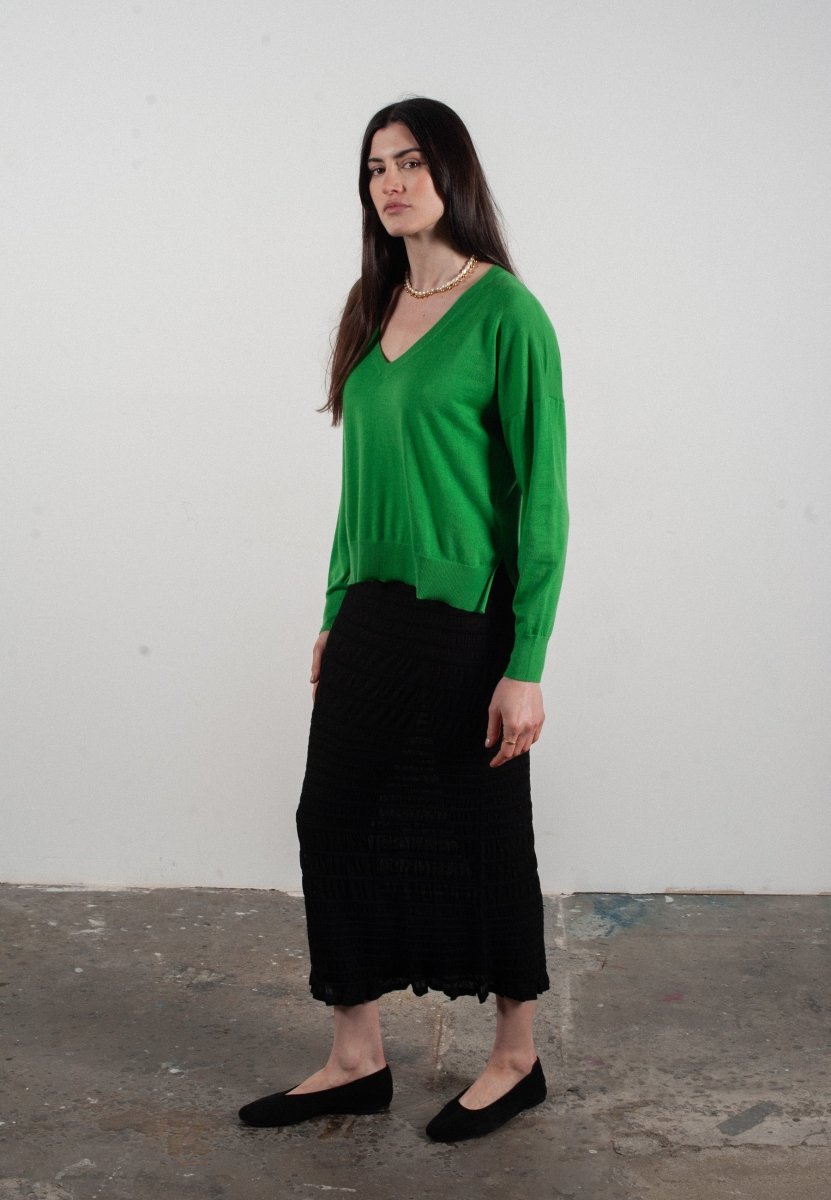 Pull col V femme en cachemire & laine ultrafin vert - KELLY 10 - Studio cashmere8