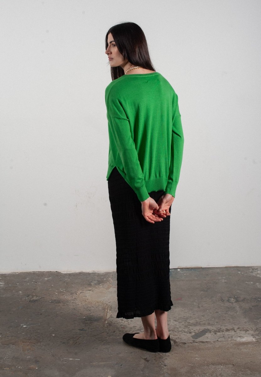 Pull col V femme en cachemire & laine ultrafin vert - KELLY 10 - Studio cashmere8