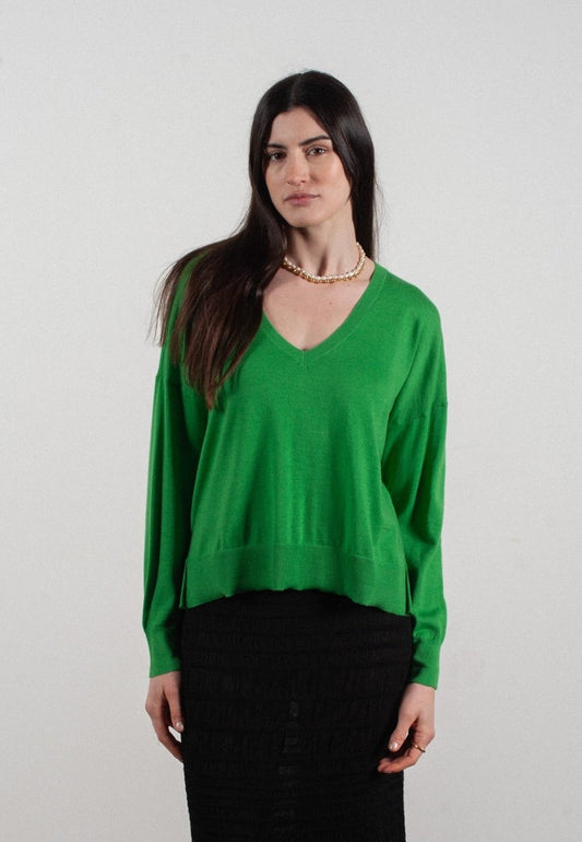 Pull col V femme en cachemire & laine ultrafin vert - KELLY 10 - Studio cashmere8