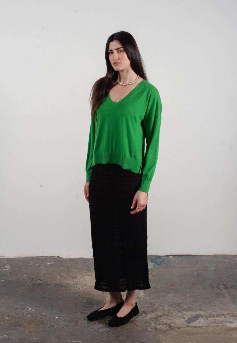 Pull col V femme en cachemire & laine ultrafin vert - KELLY 10 - Studio cashmere8