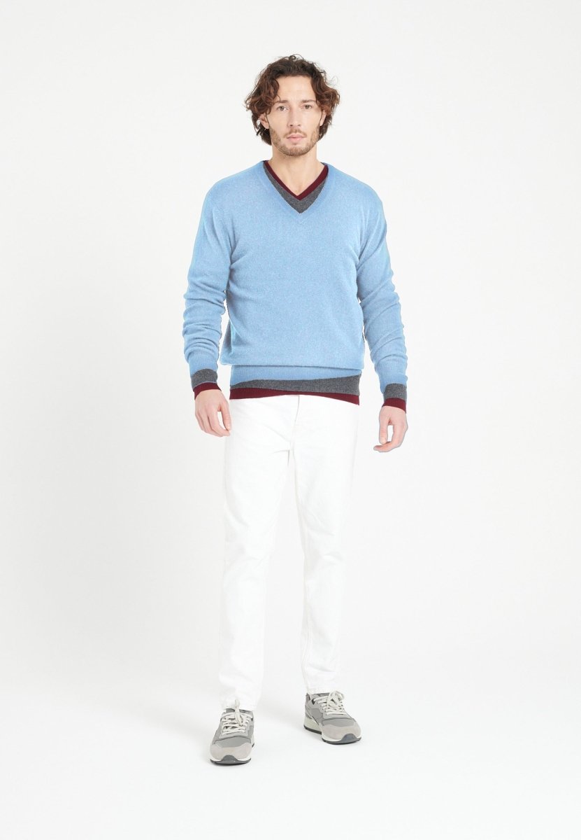 Pull col V homme en cachemire bleu ciel - LUKE 1 - Studio cashmere8
