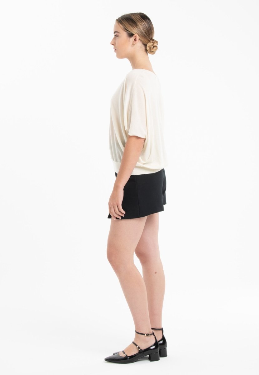 Pull col V manches chauve souris ultrafin cachemire et laine blanc femme - KELLY 6 - Studio cashmere8