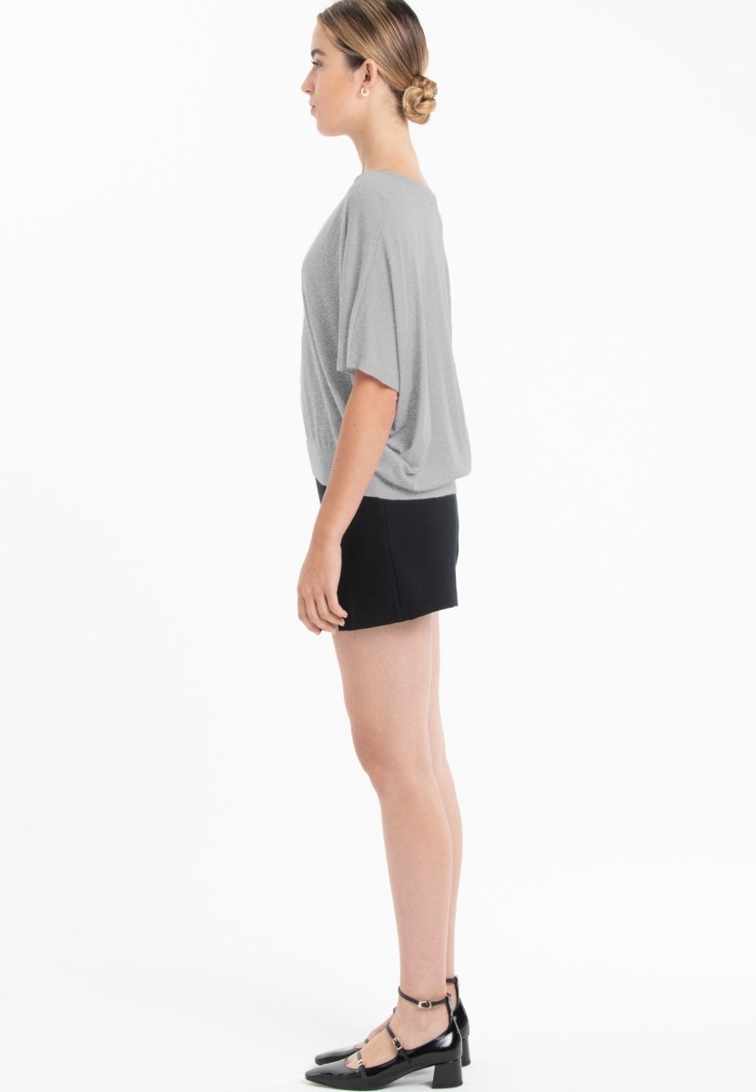 Pull col V manches chauve souris ultrafin cachemire et laine gris femme - KELLY 6 - Studio cashmere8