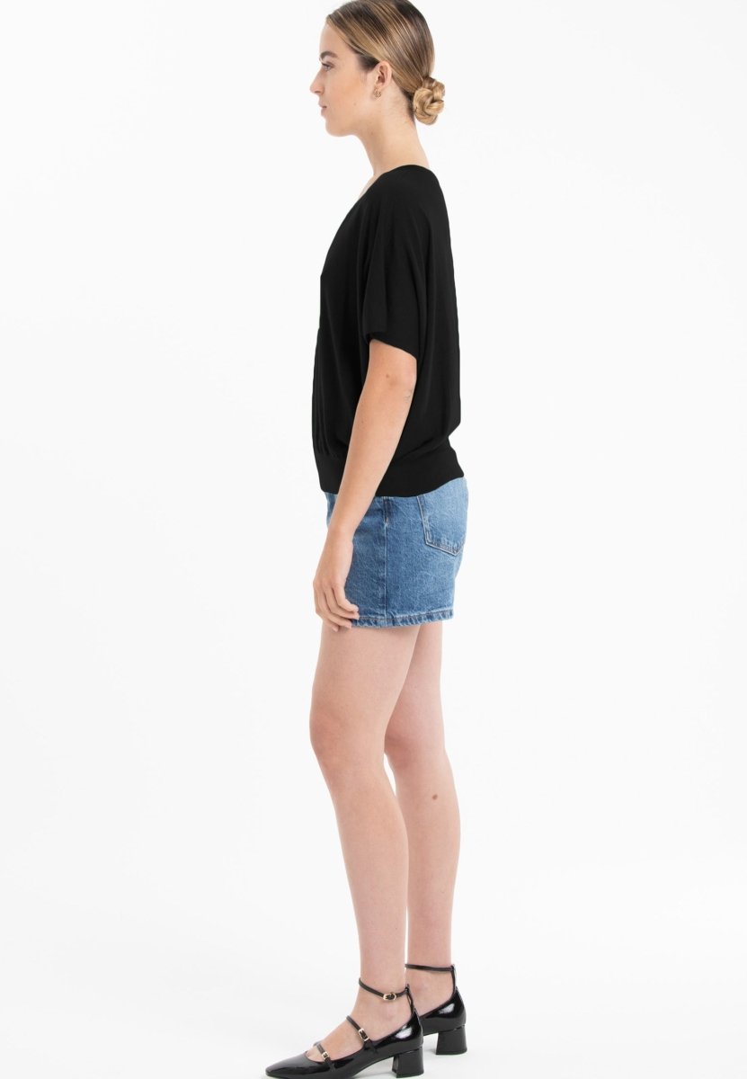 Pull col V manches chauve souris ultrafin cachemire et laine noir femme - KELLY 6 - Studio cashmere8