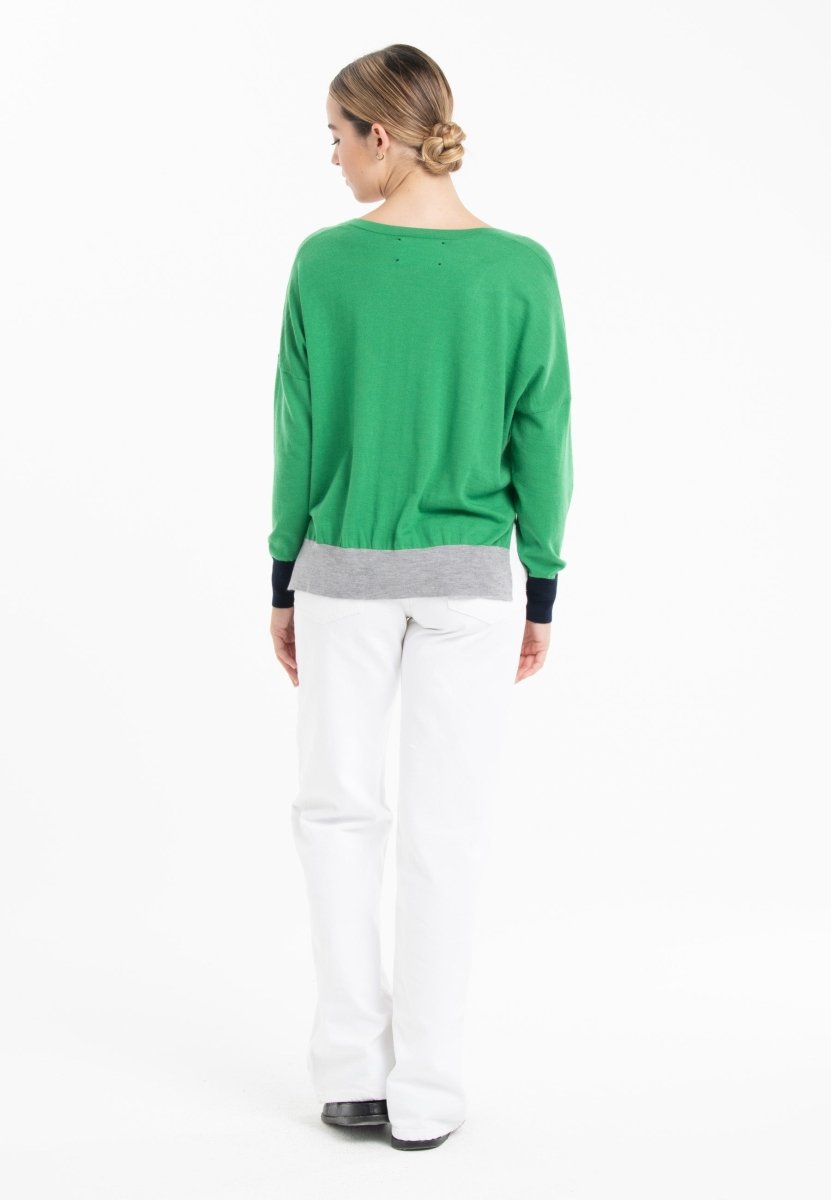 Pull col V oversize ultrafin cachemire et laine vert/bleu marine/gris femme - KELLY 10 - Studio cashmere8