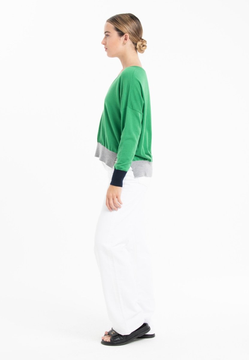 Pull col V oversize ultrafin cachemire et laine vert/bleu marine/gris femme - KELLY 10 - Studio cashmere8