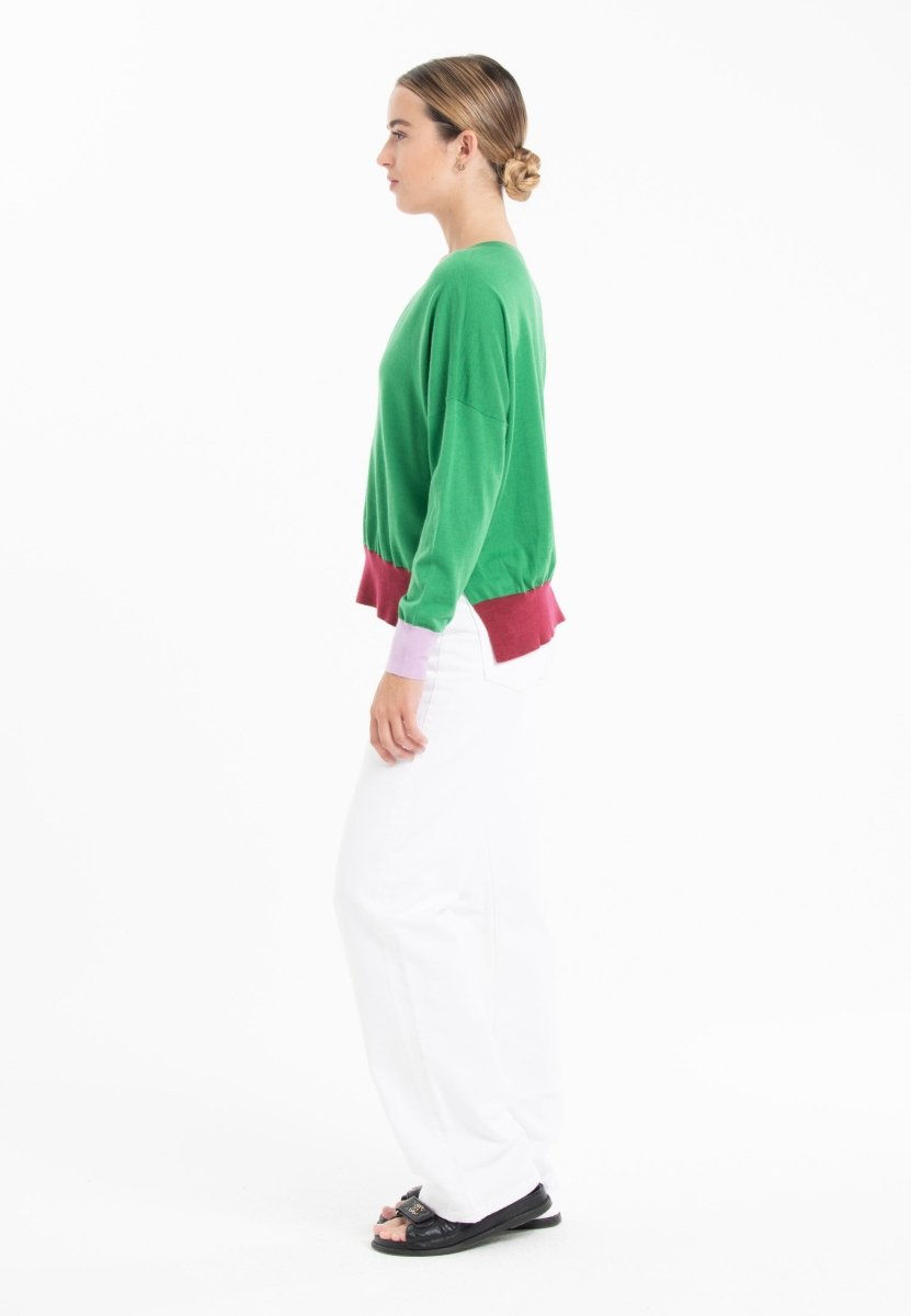 Pull col V oversize ultrafin cachemire et laine vert/lavande/rouge femme - KELLY 10 - Studio cashmere8