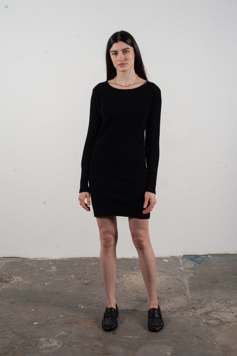 Robe col rond femme en cachemire noir - LILLY 12 - Studio cashmere8
