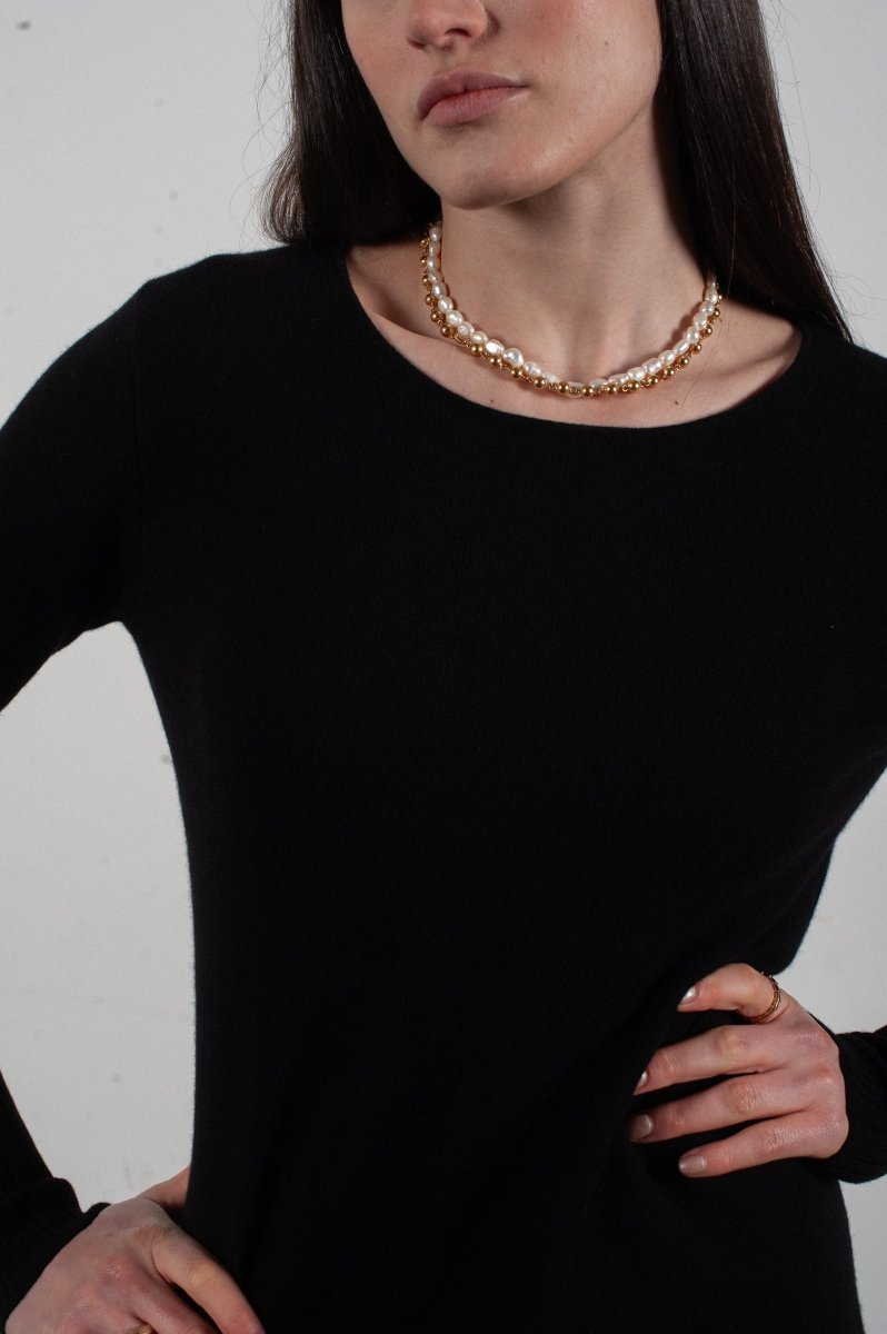Robe col rond femme en cachemire noir - LILLY 12 - Studio cashmere8