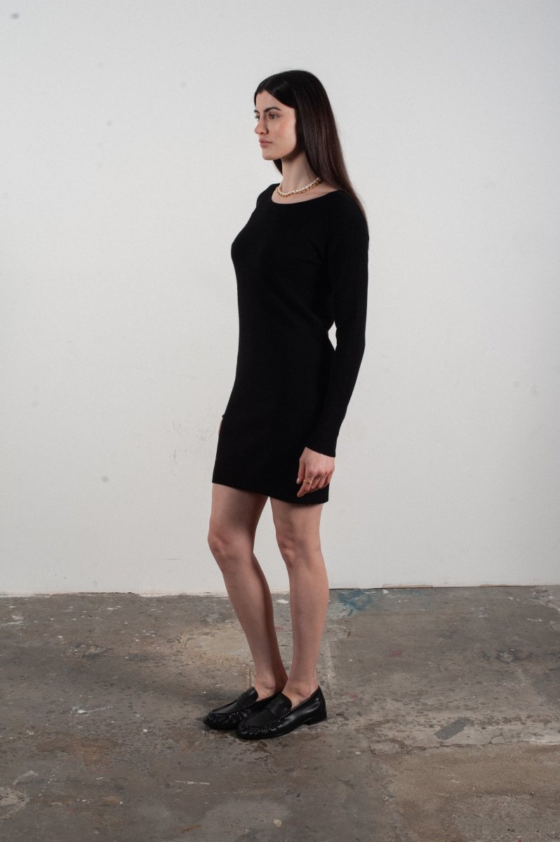 Robe col rond femme en cachemire noir - LILLY 12 - Studio cashmere8