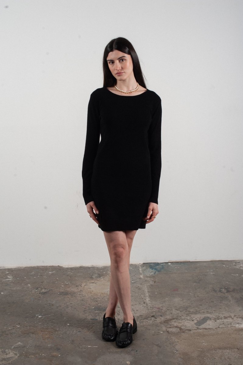 Robe col rond femme en cachemire noir - LILLY 12 - Studio cashmere8