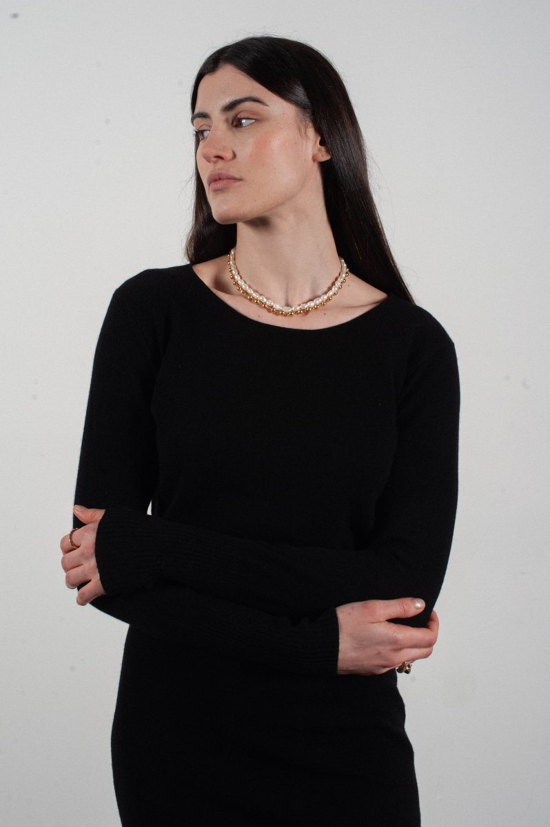 Robe col rond femme en cachemire noir - LILLY 12 - Studio cashmere8