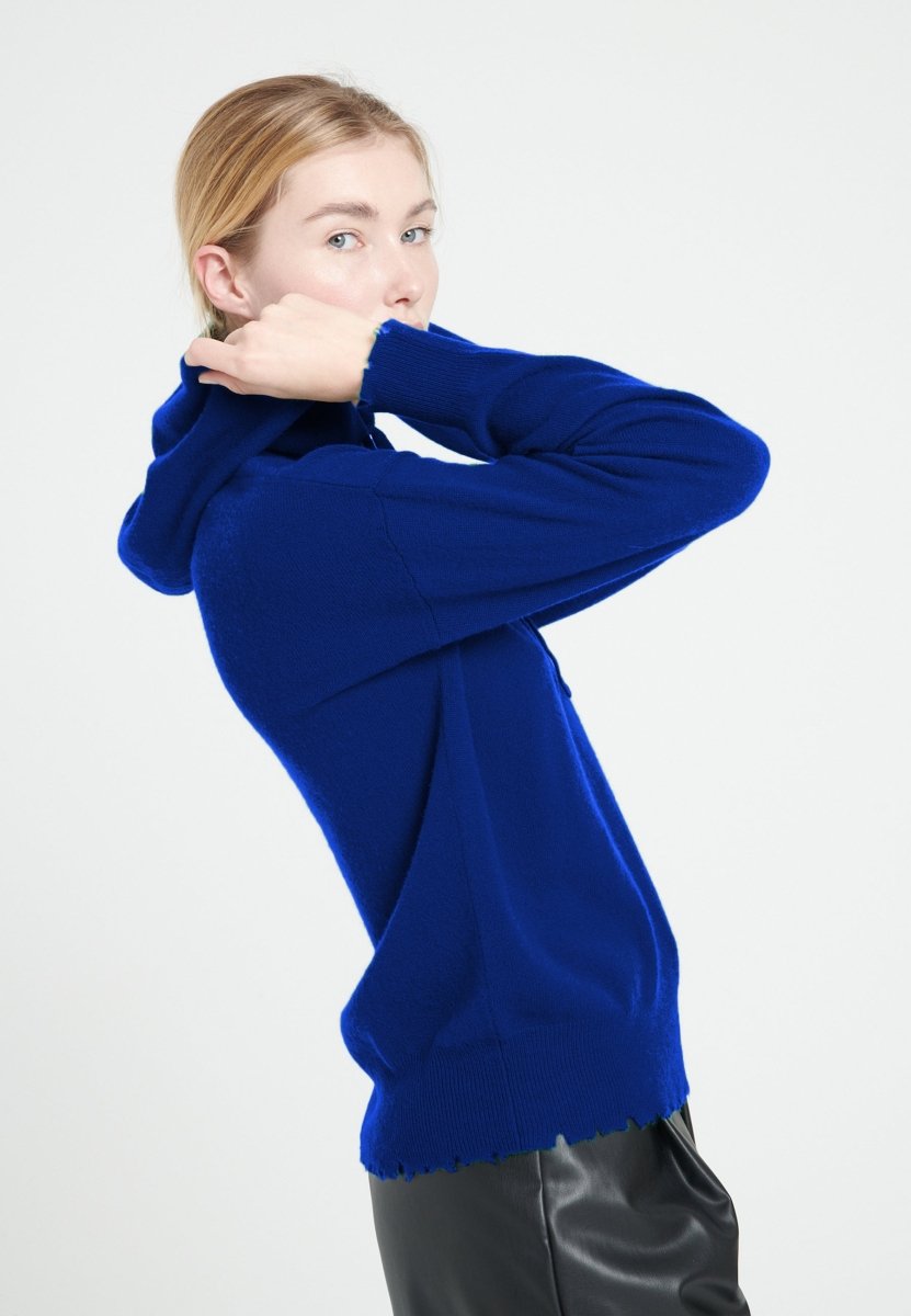 Sweat à capuche cachemire bleu pétrole femme - MIA 16 - Studio cashmere8