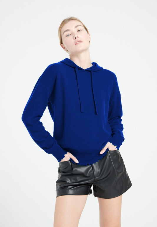 Sweat à capuche cachemire bleu pétrole femme - MIA 16 - Studio cashmere8