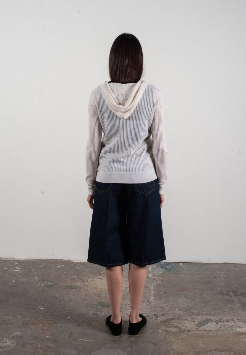 Sweat à capuche femme en cachemire et laine ajouré ultrafin blanc - FRIDA 9 - Studio cashmere8