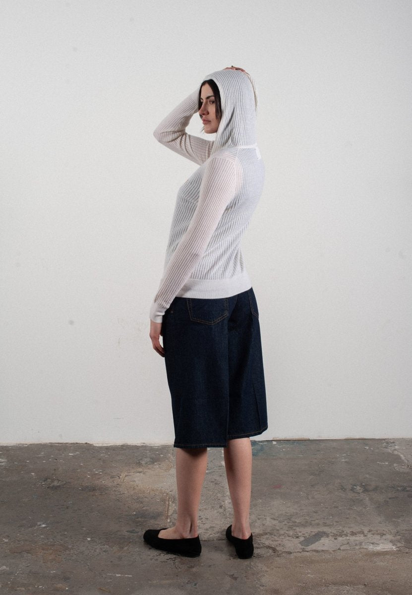 Sweat à capuche femme en cachemire et laine ajouré ultrafin blanc - FRIDA 9 - Studio cashmere8