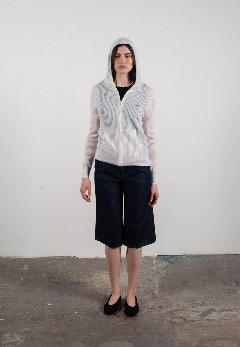 Sweat à capuche femme en cachemire et laine ajouré ultrafin blanc - FRIDA 9 - Studio cashmere8