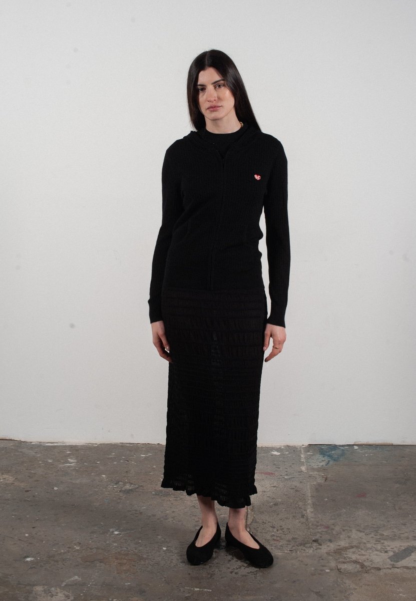 Sweat à capuche femme en cachemire et laine ajouré ultrafin noir - FRIDA 9 - Studio cashmere8