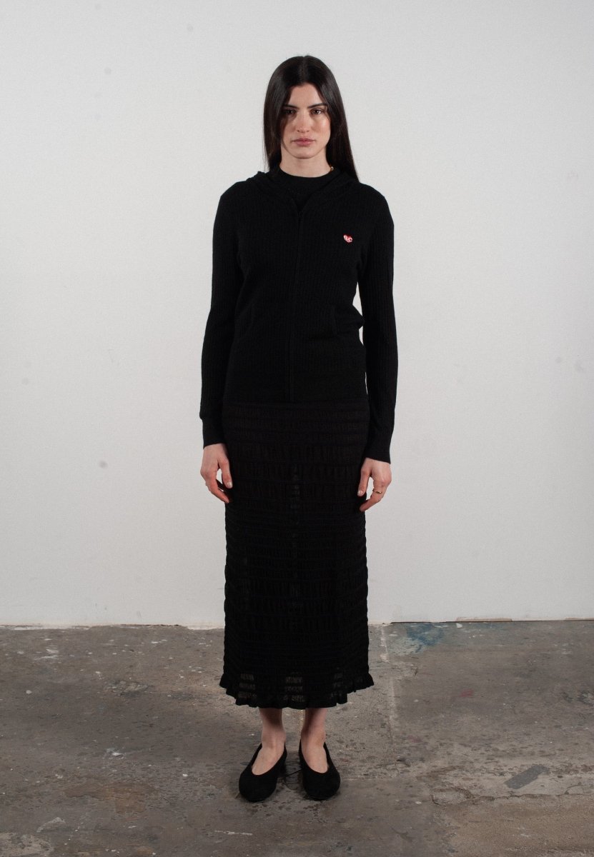Sweat à capuche femme en cachemire et laine ajouré ultrafin noir - FRIDA 9 - Studio cashmere8