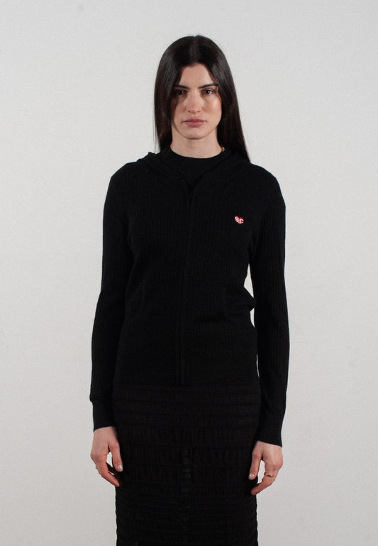 Sweat à capuche femme en cachemire et laine ajouré ultrafin noir - FRIDA 9 - Studio cashmere8