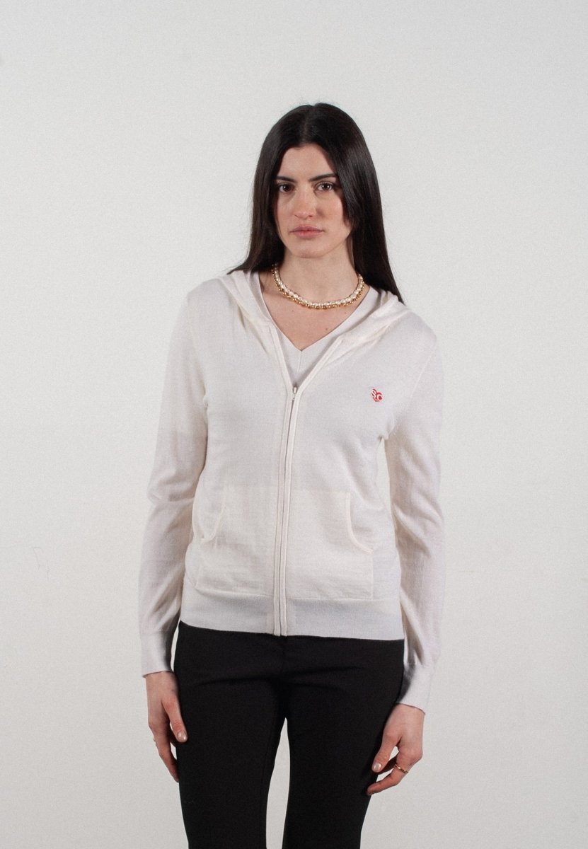 Sweat à capuche femme en cachemire et laine ultrafin blanc - FRIDA 11 - Studio cashmere8