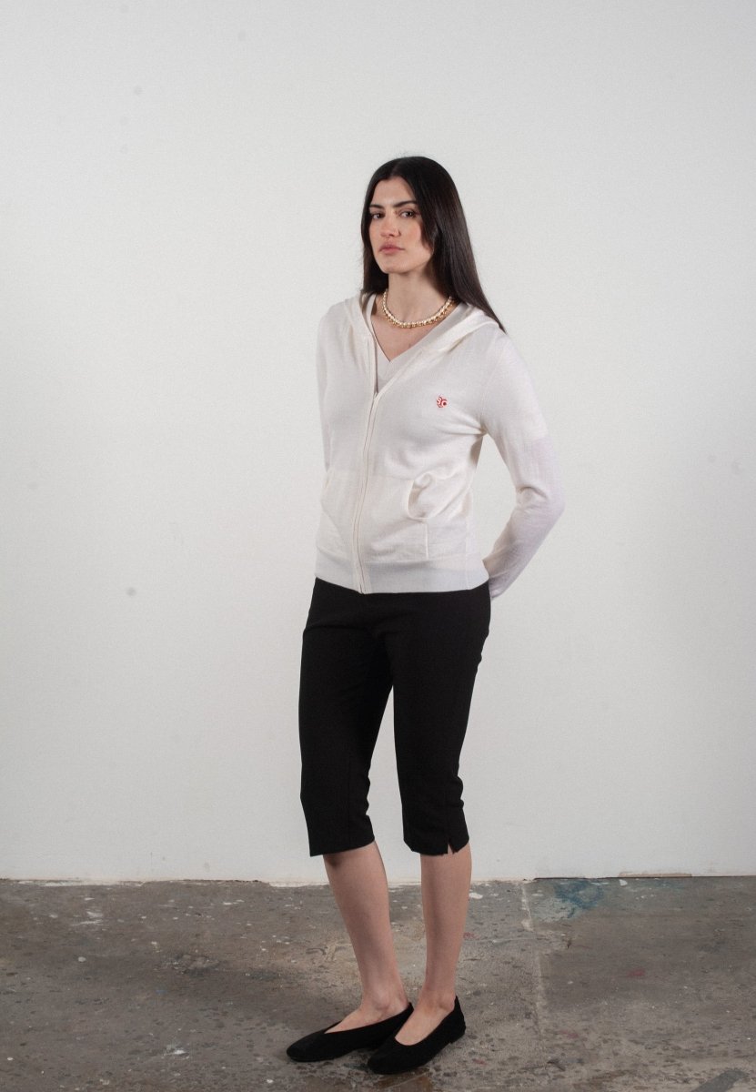 Sweat à capuche femme en cachemire et laine ultrafin blanc - FRIDA 11 - Studio cashmere8