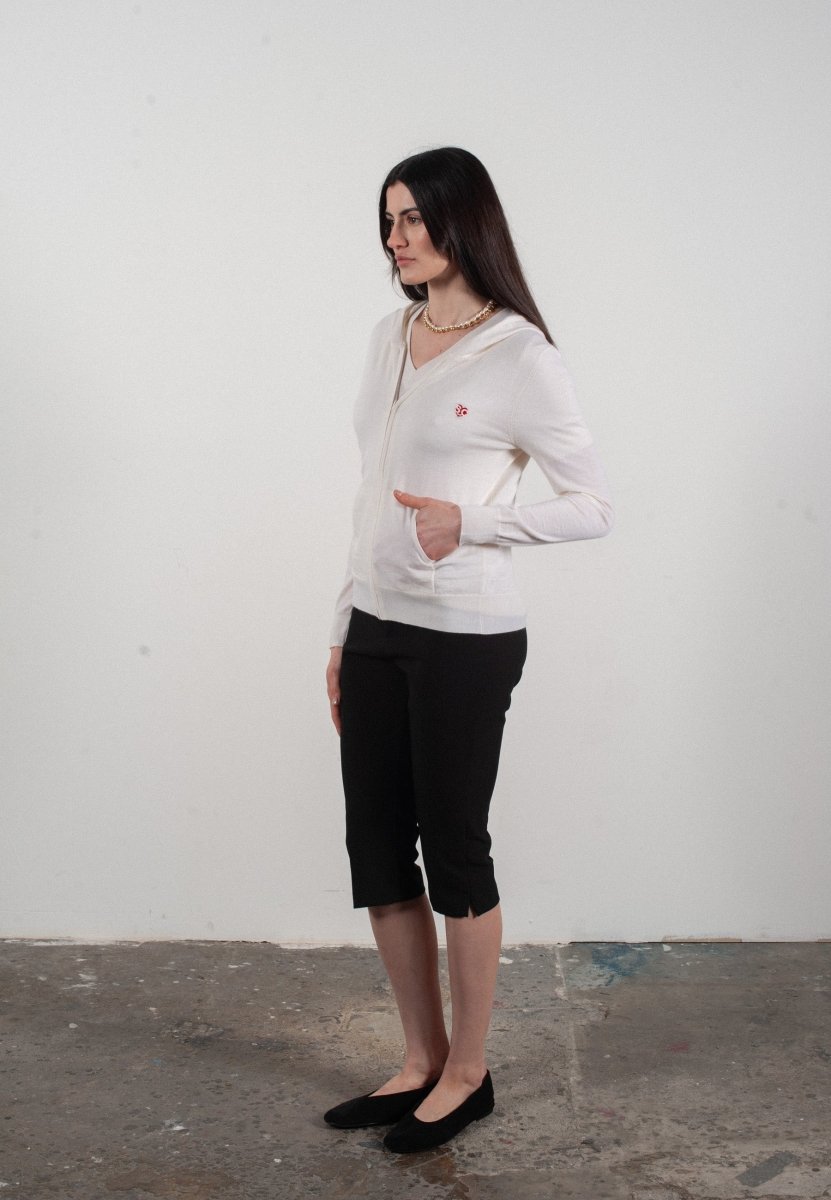 Sweat à capuche femme en cachemire et laine ultrafin blanc - FRIDA 11 - Studio cashmere8