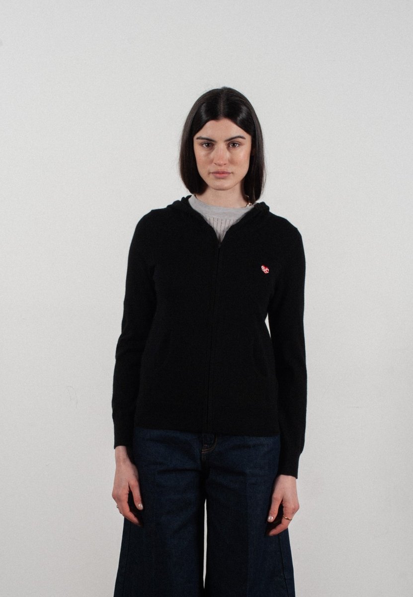 Sweat à capuche femme en cachemire et laine ultrafin noir - FRIDA 11 - Studio cashmere8