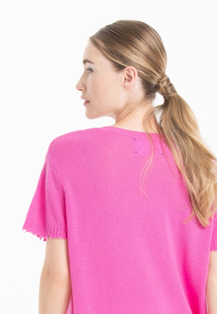 T-shirt col rond cachemire rose barbie femme - AVA 6 - Studio cashmere8