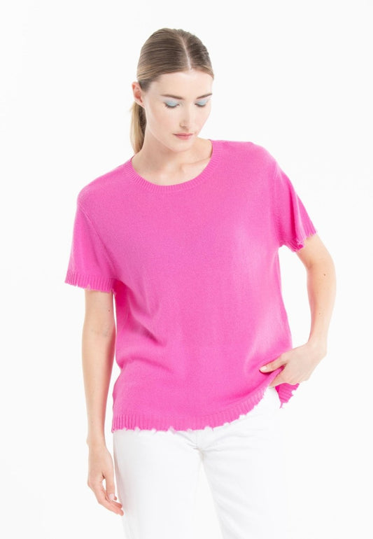T-shirt col rond cachemire rose barbie femme - AVA 6 - Studio cashmere8