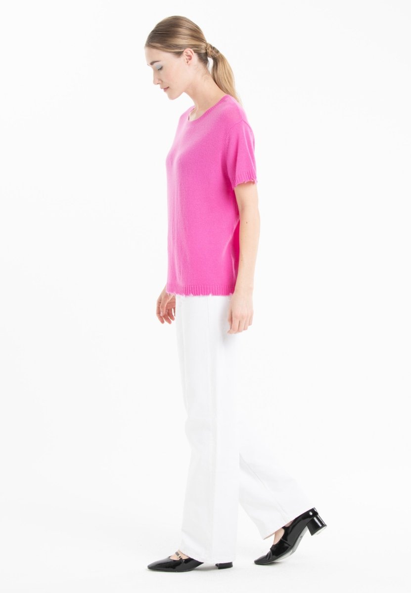 T-shirt col rond cachemire rose barbie femme - AVA 6 - Studio cashmere8