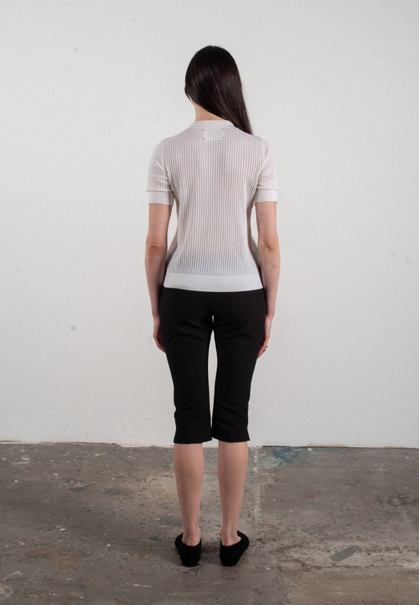 T-shirt col rond manches courtes femme en cachemire et laine ajouré ultrafin blanc - FRIDA 8 - Studio cashmere8
