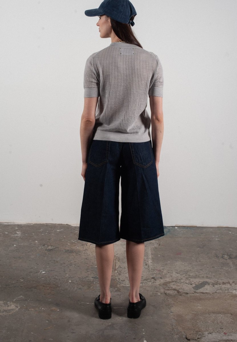 T-shirt col rond manches courtes femme en cachemire et laine ajouré ultrafin gris clair - FRIDA 8 - Studio cashmere8