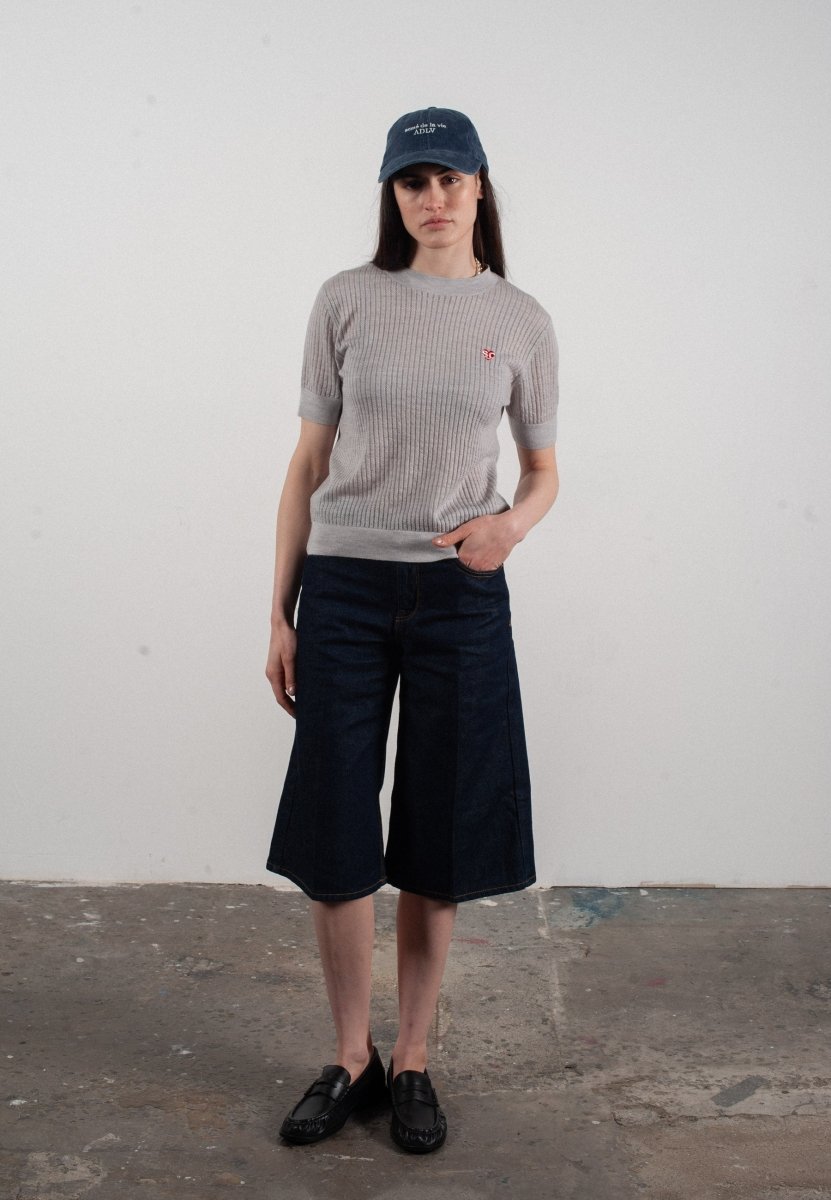 T-shirt col rond manches courtes femme en cachemire et laine ajouré ultrafin gris clair - FRIDA 8 - Studio cashmere8