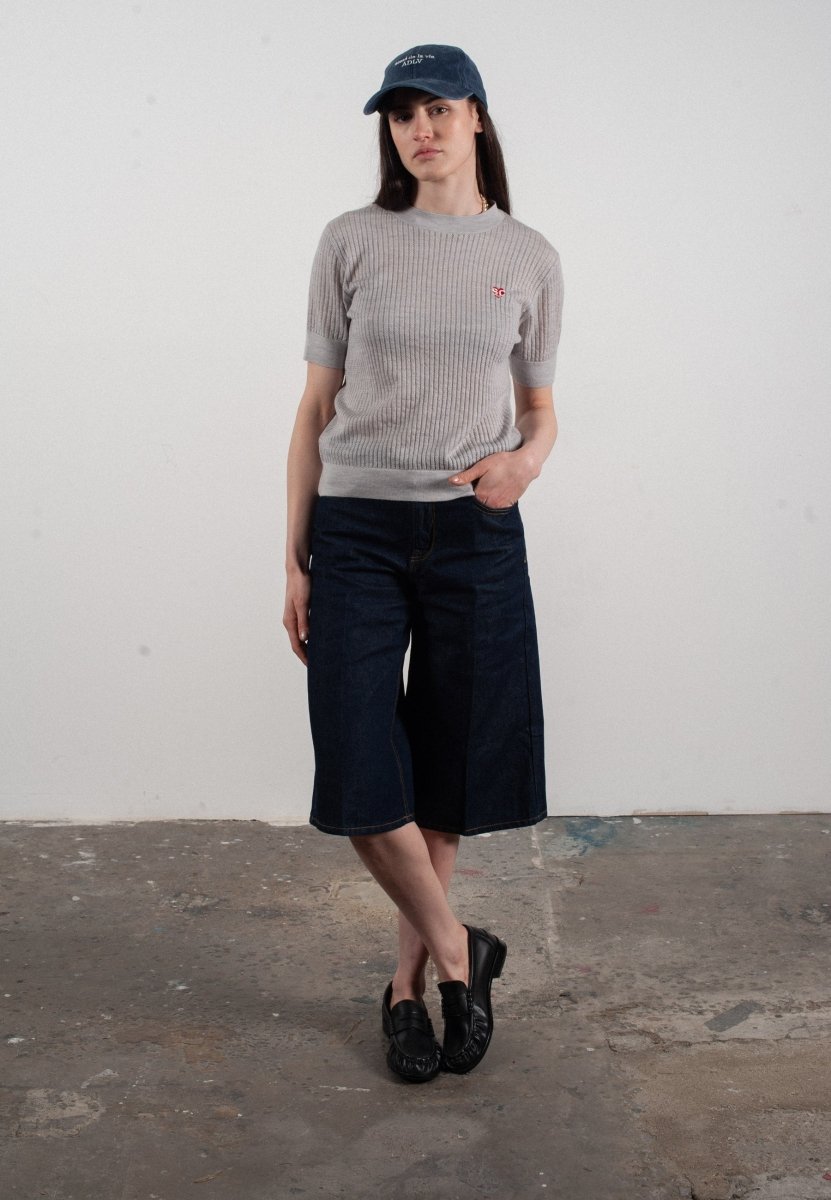 T-shirt col rond manches courtes femme en cachemire et laine ajouré ultrafin gris clair - FRIDA 8 - Studio cashmere8