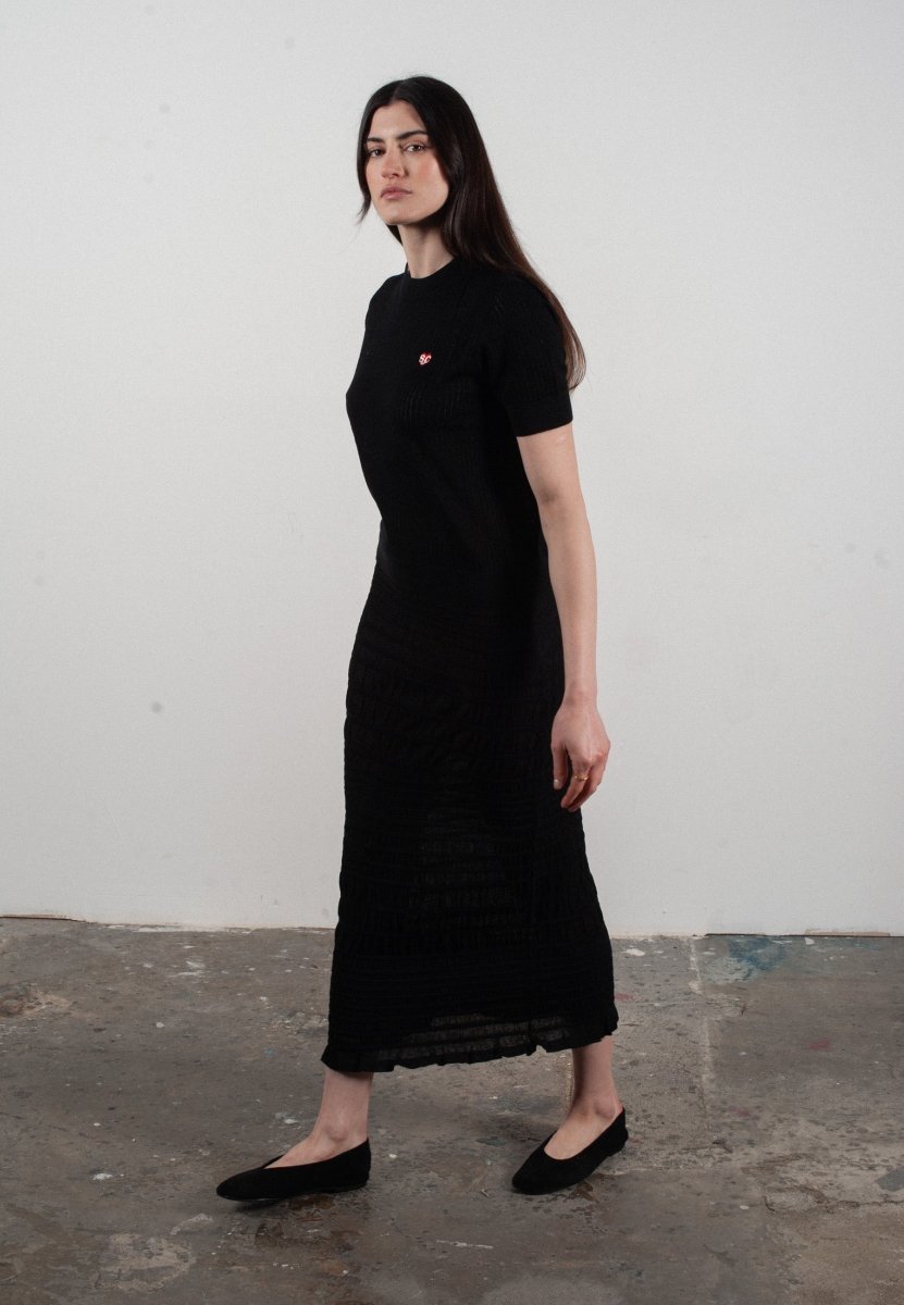 T-shirt col rond manches courtes femme en cachemire et laine ajouré ultrafin noir - FRIDA 8 - Studio cashmere8