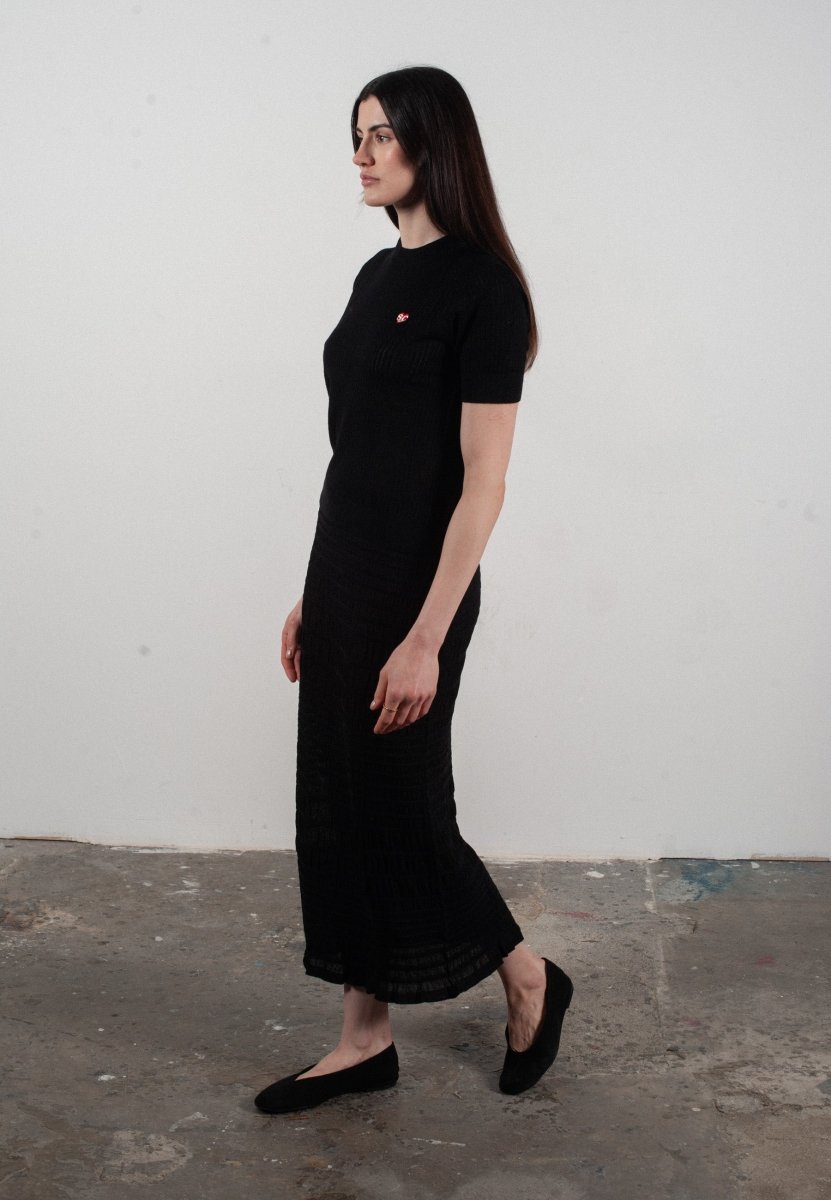 T-shirt col rond manches courtes femme en cachemire et laine ajouré ultrafin noir - FRIDA 8 - Studio cashmere8