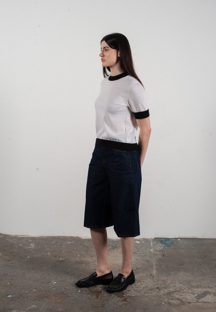 T-shirt col rond manches courtes femme en cachemire et laine ultrafin blanc & noir - FRIDA 7 - Studio cashmere8