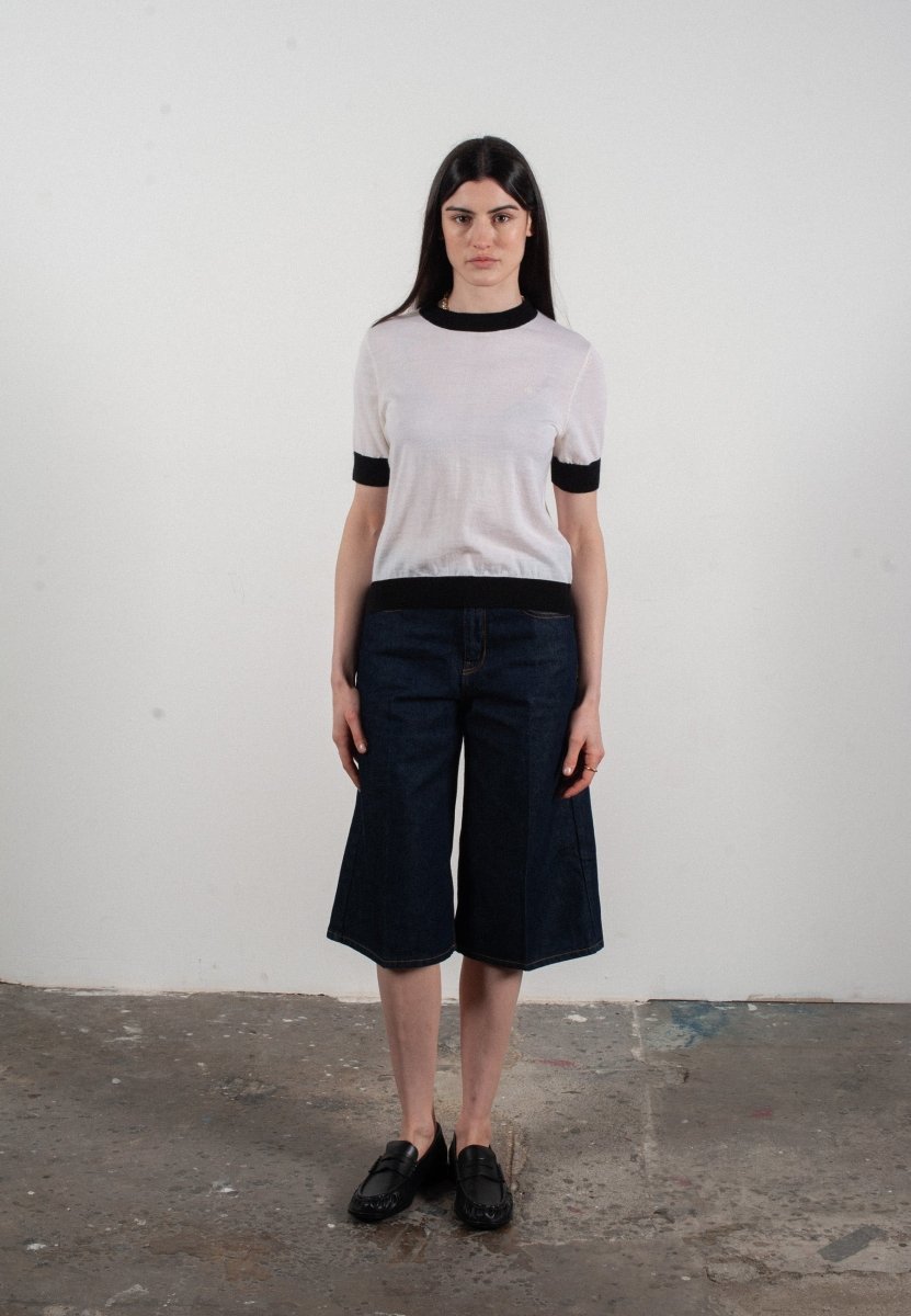 T-shirt col rond manches courtes femme en cachemire et laine ultrafin blanc & noir - FRIDA 7 - Studio cashmere8